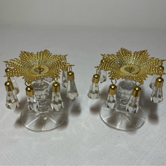Pair Metal & Crystal Stands w Prisms Display Crystal Holder or Wooden Eggs RARE - Picture 3 of 5